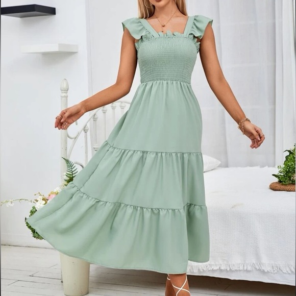 Smocked Shirred Ruffle Sleeve Dress - Picture 3 of 12